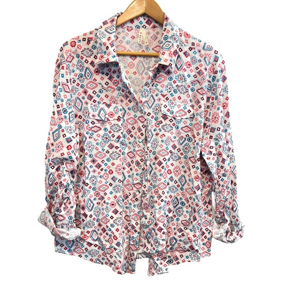 Roper Pink and Blue Cuffed Sleeve Button Down Shirt